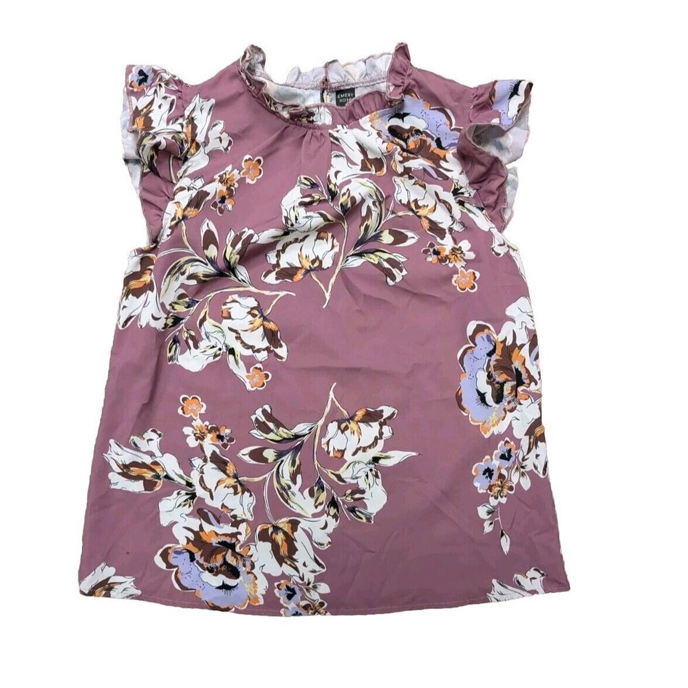 Emory Rose Womens Small Multicolor Floral Sleeveless Ruffle Blouse